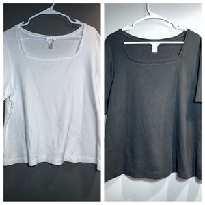 CJ Banks 2-Piece Square Neckline Tee Bundle (White & Black) – Size 1X